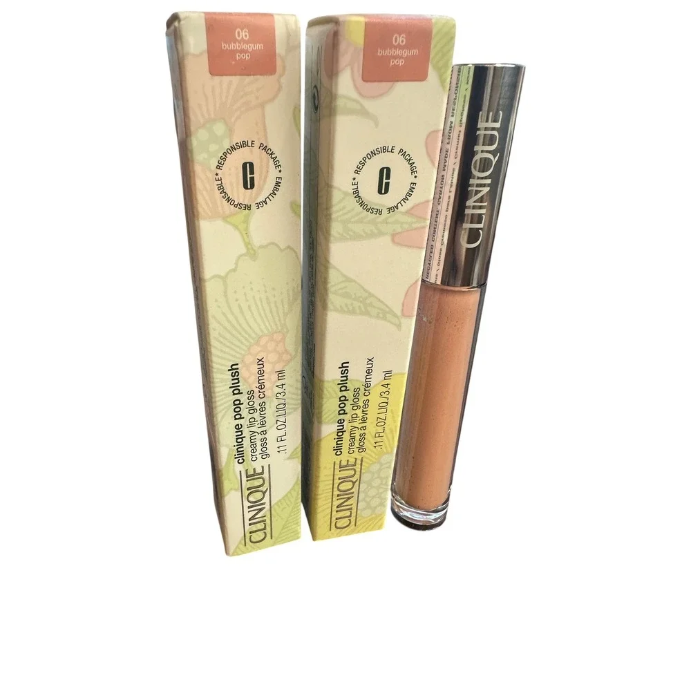 Clinique Pop Plush Creamy Lip Gloss 06 Bubblegum Pop 2 Pack New Boxed